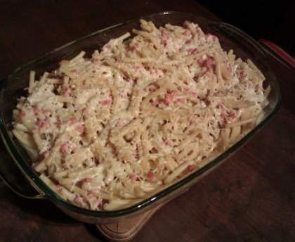 Gratin de macaroni jambon, fromage et viandox