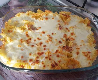 Gratin de pâtes au saumon fumé et à la mozarella