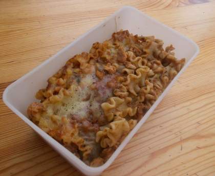 Gratin de pâtes au thon et riste d'aubergines