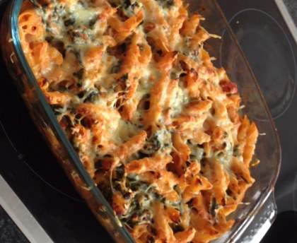 Gratin de pâtes florentin (épinards et tomates)