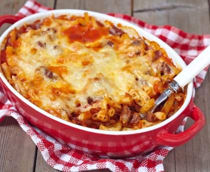 Gratin de pâtes lardons et champignons 