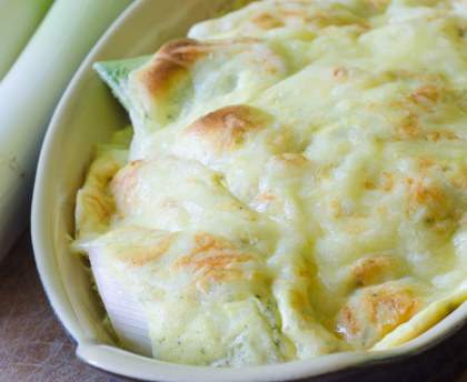 Gratin de poireaux aux lardons