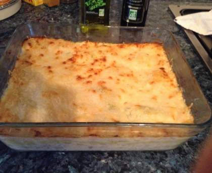Gratin de ravioles au saumon et au chèvre