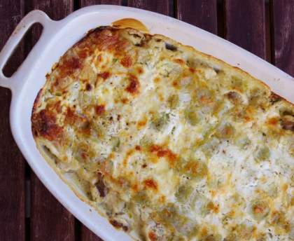 Gratin de ravioles fondant (lardon, chèvre et crème)