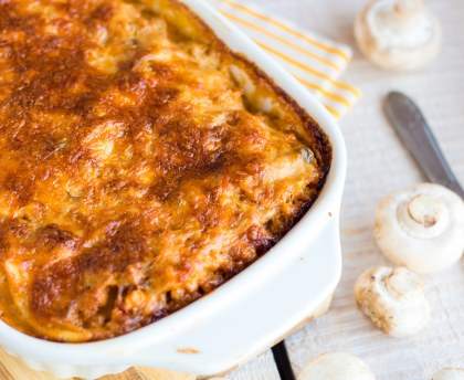 Gratin de restes de viande aux champignons
