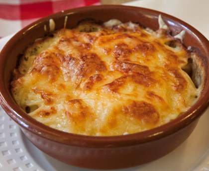 Gratin lardons, poireaux et pommes de terre