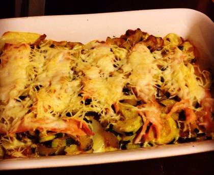 Gratin pommes de terre, courgettes et saumon