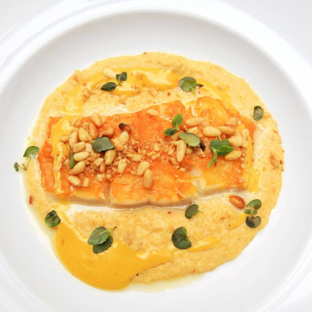 Haddock poché, mousseline de pois chiches, rouille d’oursin
