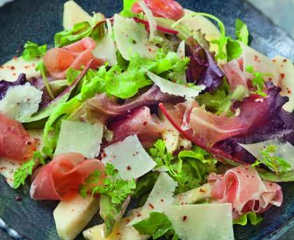 Jambon de parme au parmesan et aux poires