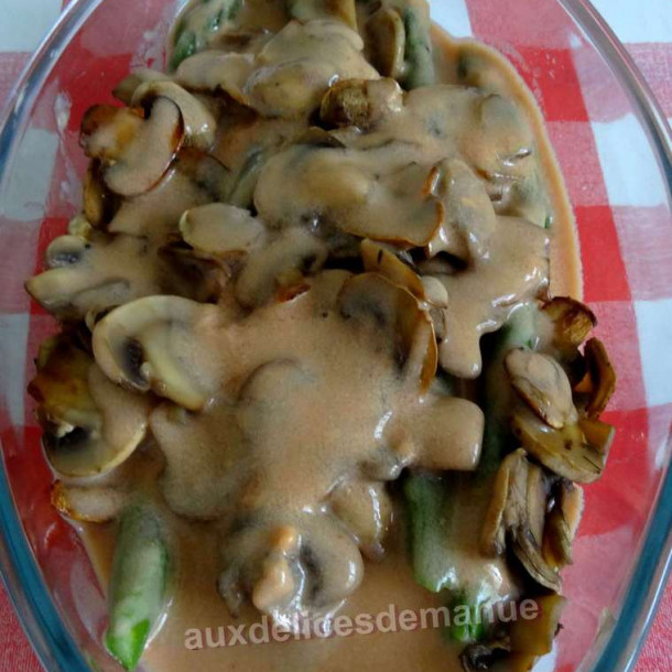Jambon poêlé aux champignons et asperges sauce au vin blanc -LIGHT-