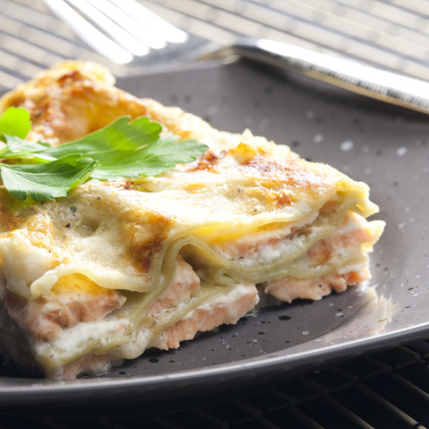 Lasagnes au saumon et champignons