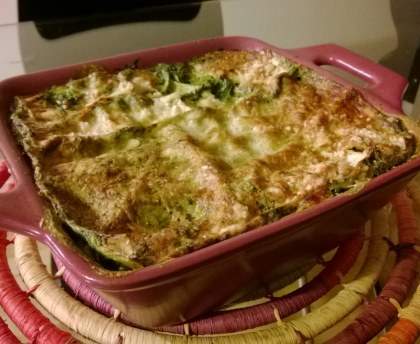 Lasagnes aux épinards, chèvre et poulet