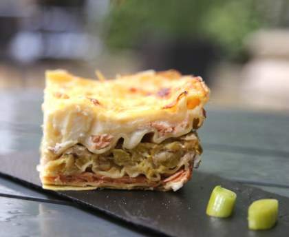 Lasagnes aux poireaux et au saumon