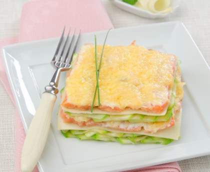 Lasagnes de saumon, poireaux et feta