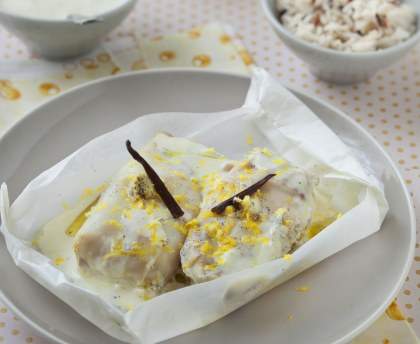 Lieu jaune en papillote à la vanille
