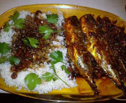 Maquereau aux crevettes et riz
