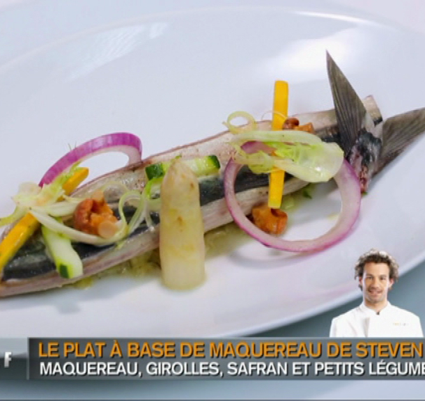 Maquereau, girolles, safran et petits légumes