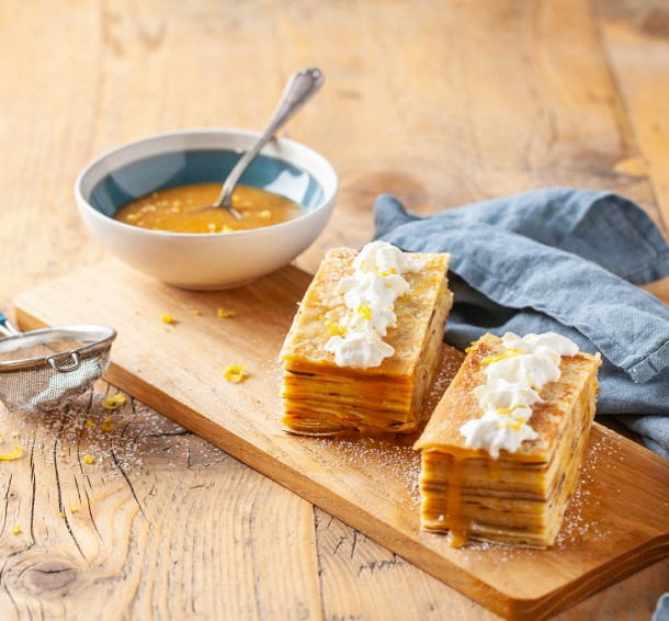 Mille feuilles de crêpes au caramel citron