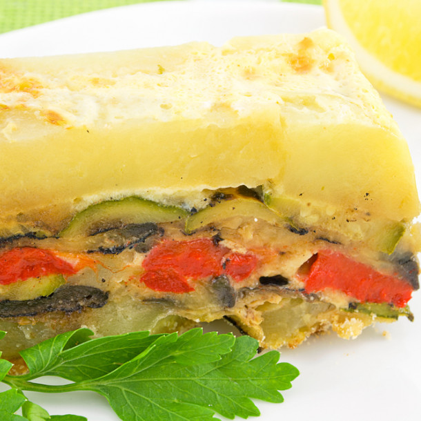 Millefeuille de pommes de terre aux poivrons