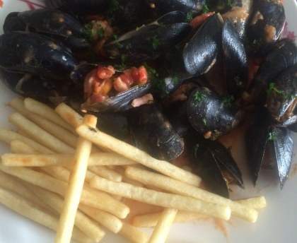 moules tomates lardons et crème