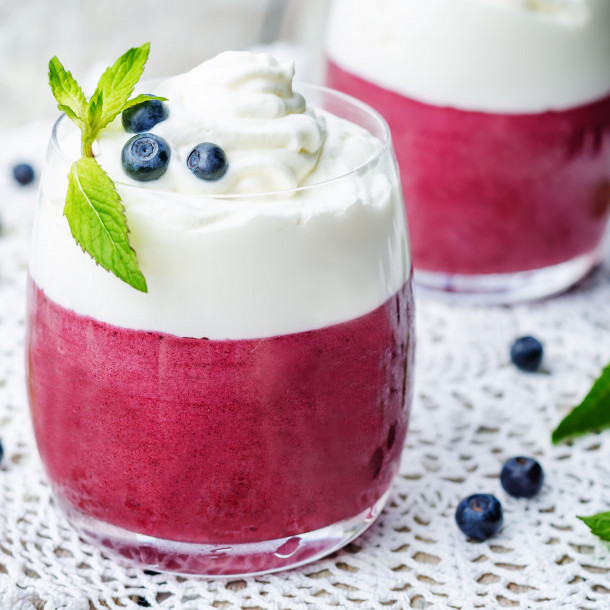 Mousse myrtilles et chocolat blanc