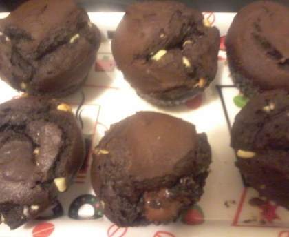Muffins aux 2 chocolats, caramel et pâte à tartiner