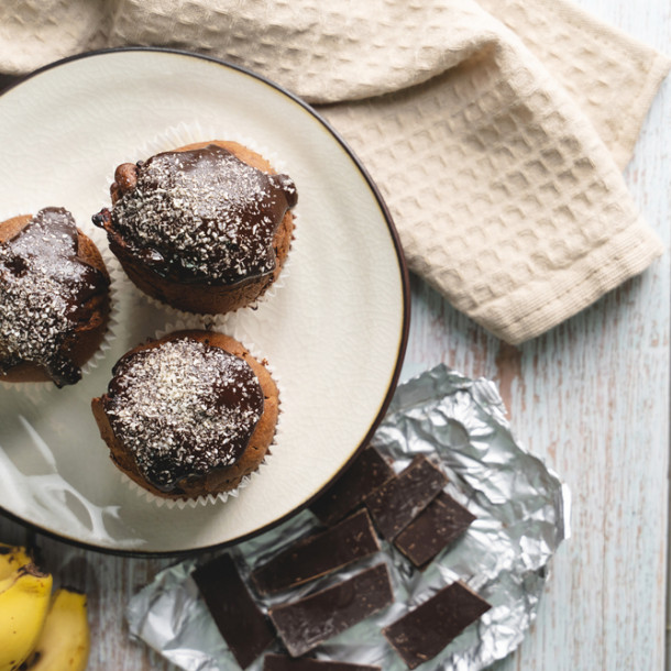 Muffins chocolat banane et noix de coco végan