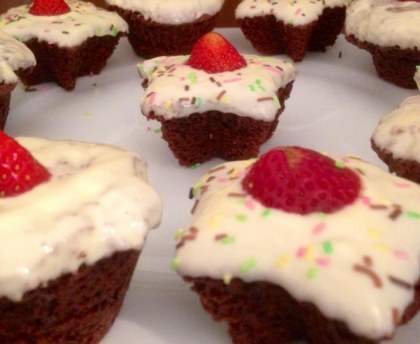 Muffins chocolat noisette, nappage chocolat blanc