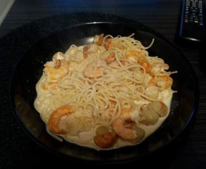 Nouilles chinoises aux crevettes et lait de coco