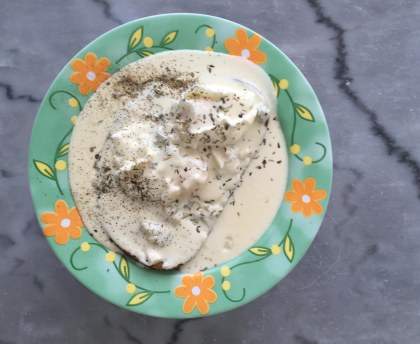 Oeuf poché sauce brie et chèvre