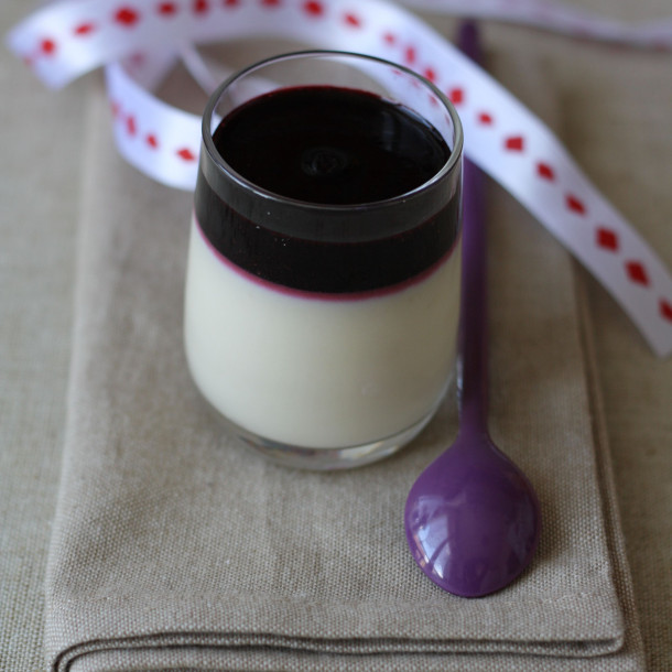 Panacotta au chocolat blanc coco et aux myrtilles