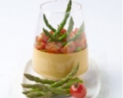 Panacotta de langoustines en bataille de pointes vertes 