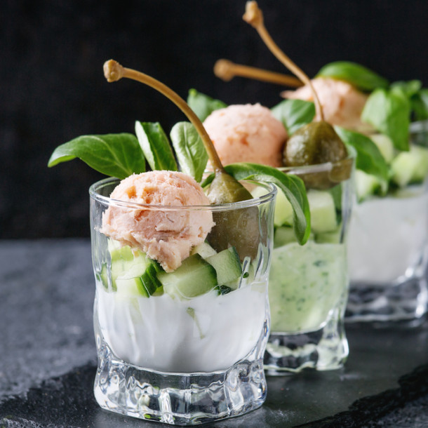 Panna cotta au saumon et au concombre