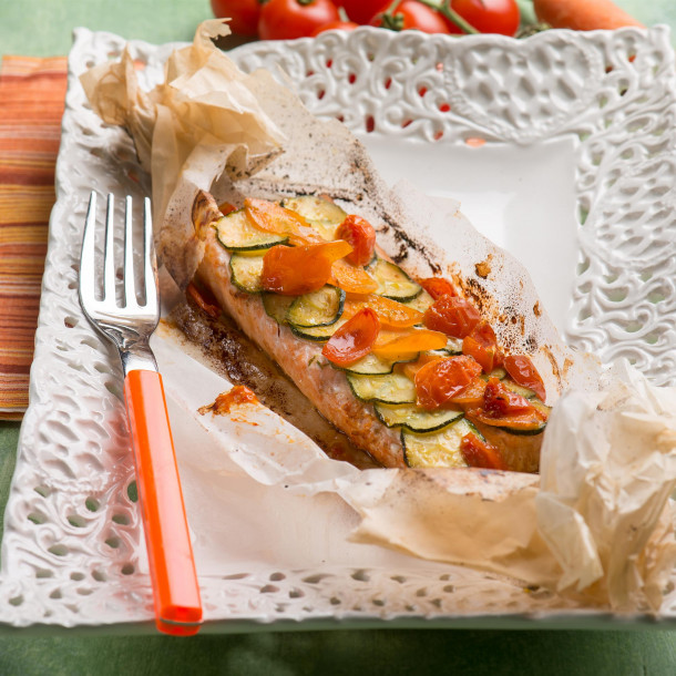 Papillotes de saumons, courgettes et carottes au cumin