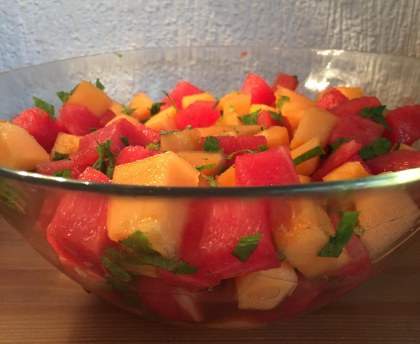 Pastèque en salade et melon au thé vert