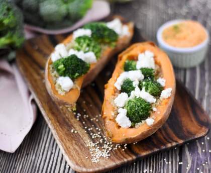 Patate douce farcie quinoa et brocoli