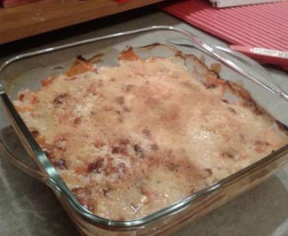 Patates douce gratinées au bacon et roquefort