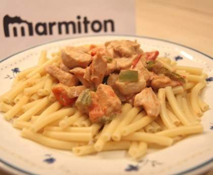 Pâtes au poulet,  poivrons et champignons