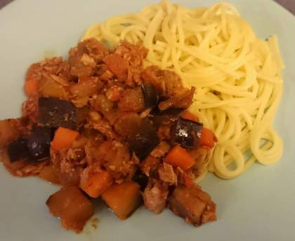 Pâtes au thon et aux aubergines