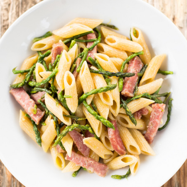 Pâtes aux asperges et bacon