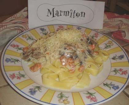 Pâtes aux crevettes et champignons