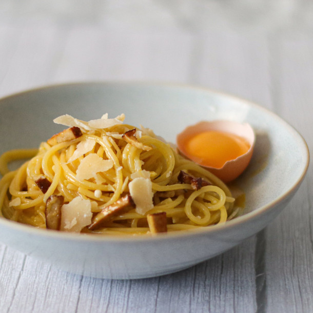 Pâtes carbonara végétariennes (adaptation Cyril Lignac)