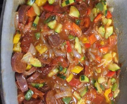 Pâtes sauce légumes et chorizo
