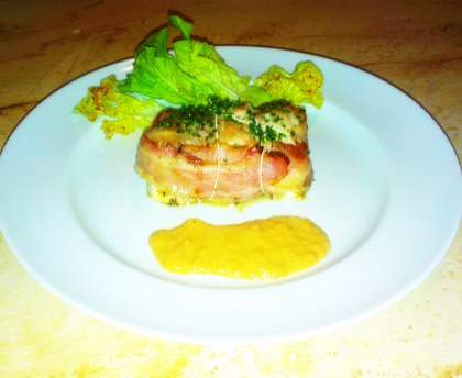 Paupiettes de bar aux champignons, sauce au cidre