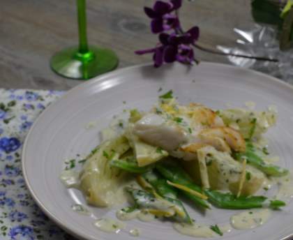 pavé de cabillaud aux haricots plats et fenouil sauce citronné