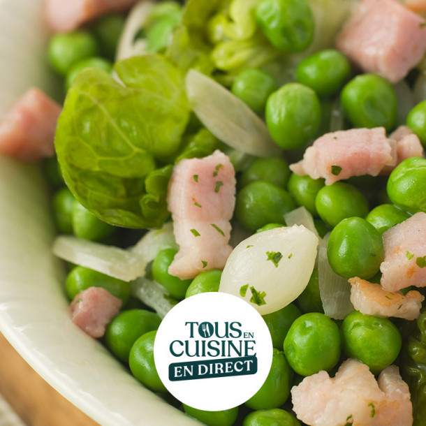 Petits pois à la française, saucisses