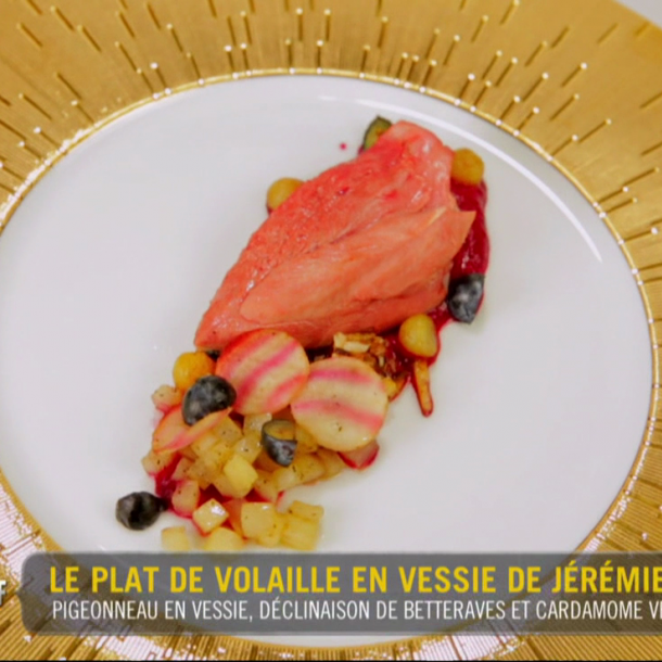 Pigeonneau en vessie, déclinaison de betteraves et cardamome verte