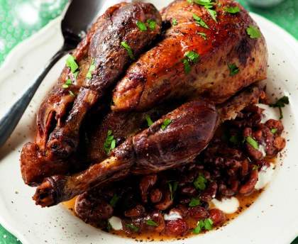 Pintade au cidre et aux raisins