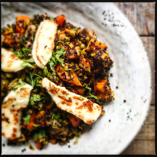 Plat d'automne au potimarron et quinoa noir