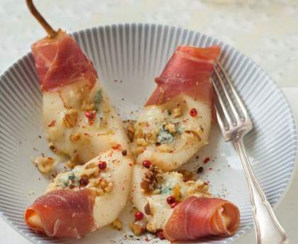 Poires au gorgonzola et jambon cru